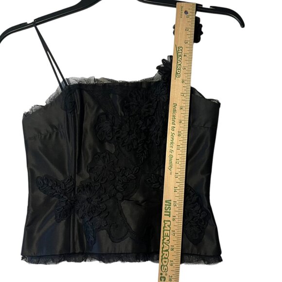 Rickie Freeman by Teri Jon Women's 2 Black Floral Boned Corset Top Silk Gothic - Picture 9 of 9